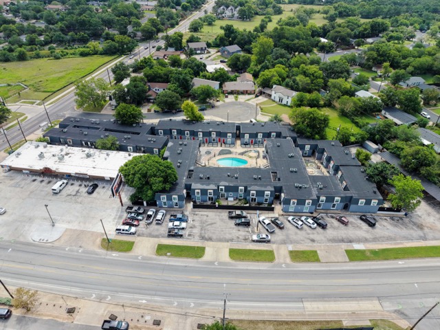Elevated exterior view of Mueller Square