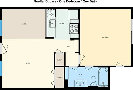 Mueller Square one bedroom one bath floor plan
